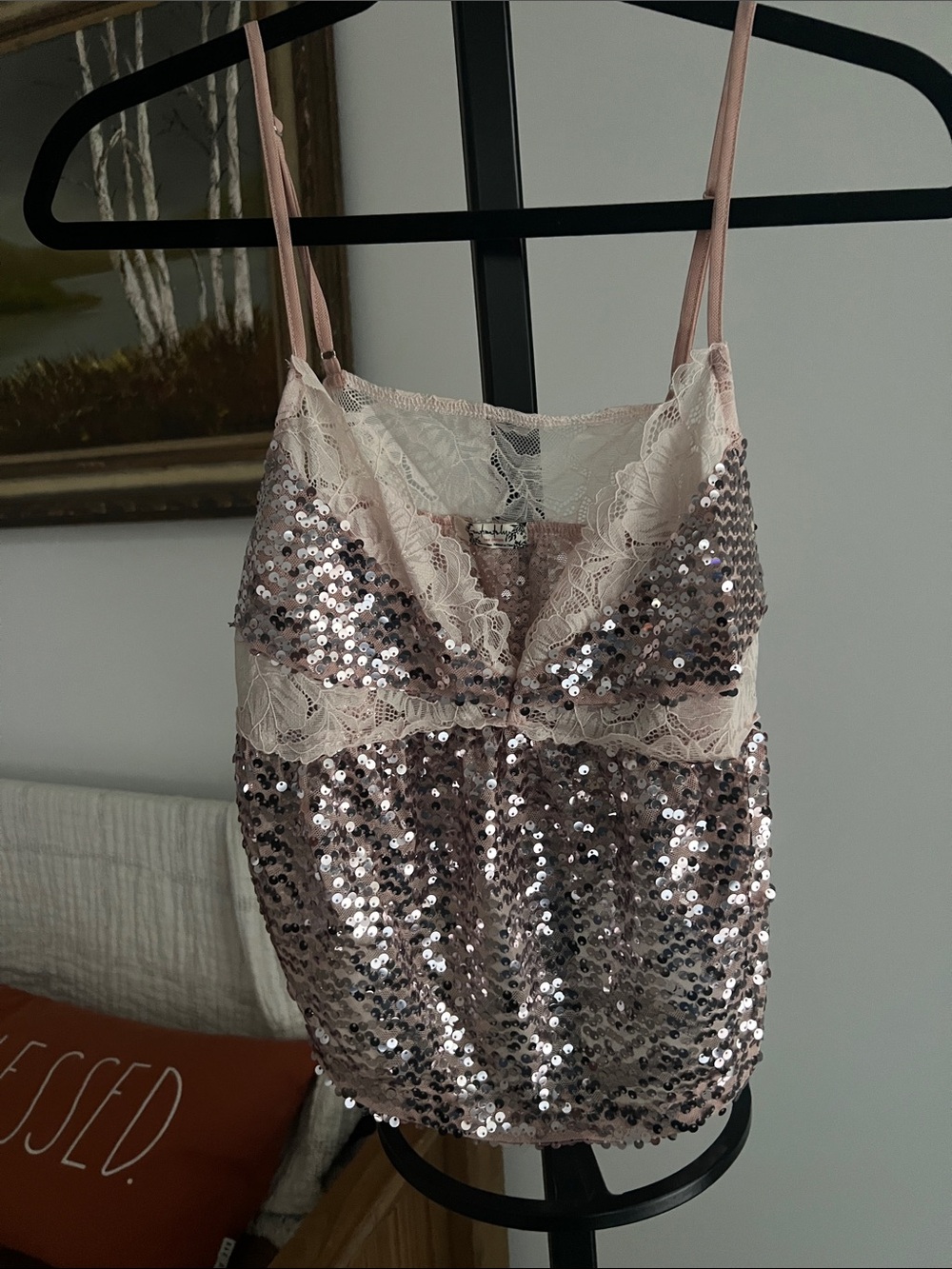 Free People Blush Sequin Lace Cami